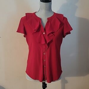 Perception Concept Ruffled, Button Up Red Blouse, Size: S